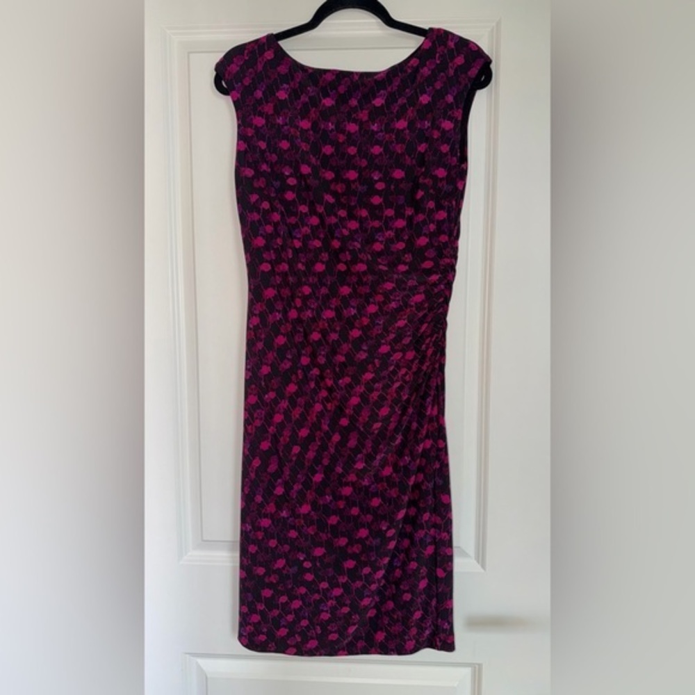 Lauren Ralph Lauren Sleeveless Side Ruched Sheath Dress Black and Pink